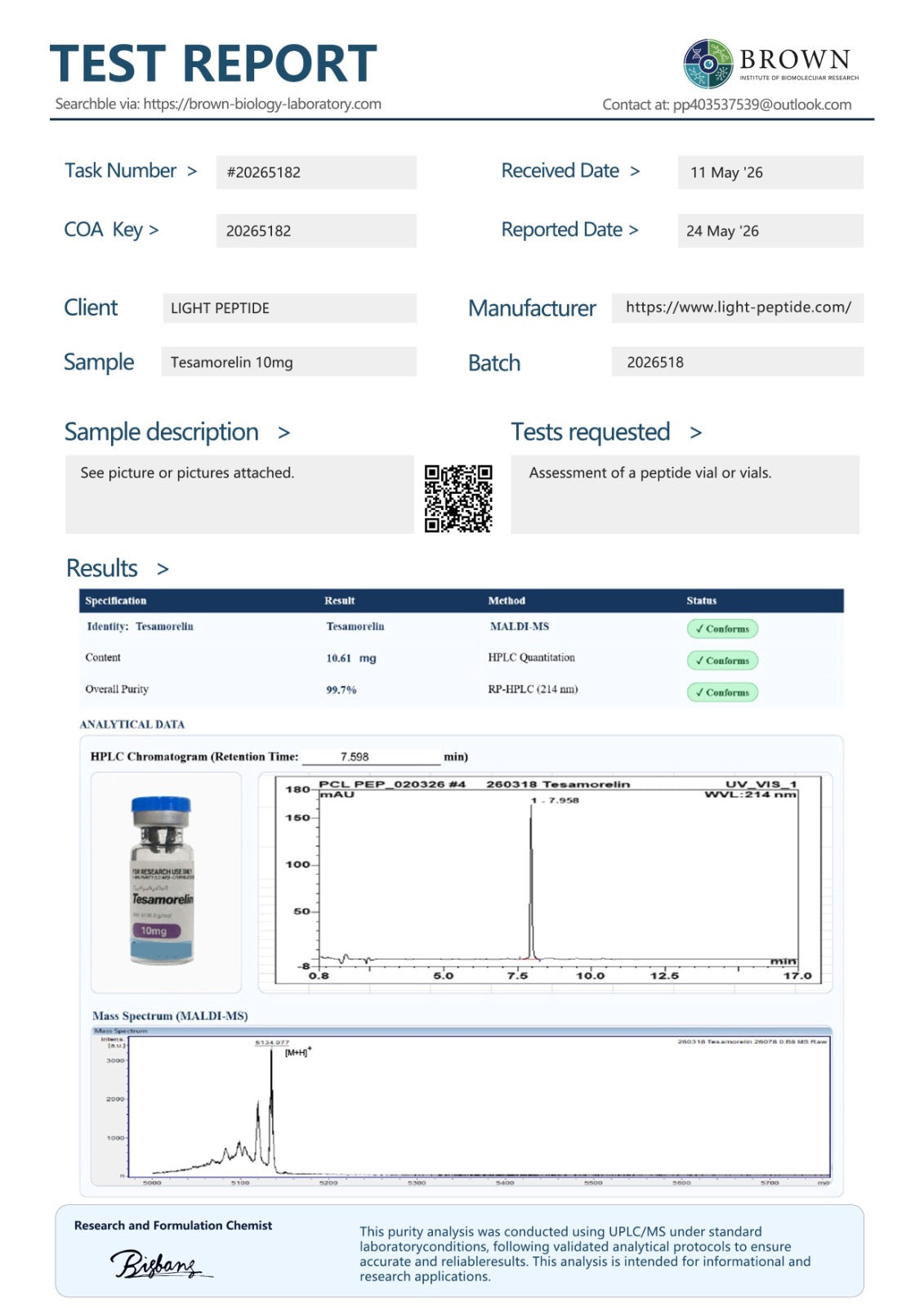 ტესამორელინი Certificate of Analysis 1