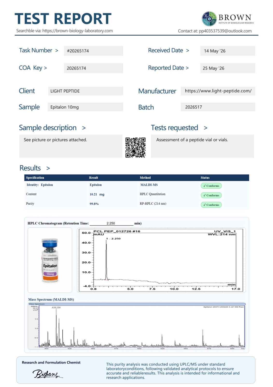 ეპიტალონი Certificate of Analysis 1